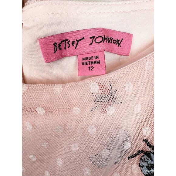 Betsy Johnson Pink Ruffle Tiered Cottagecore Bees Bugs Polka Dot Dress, Size 12 - Picture 6 of 15